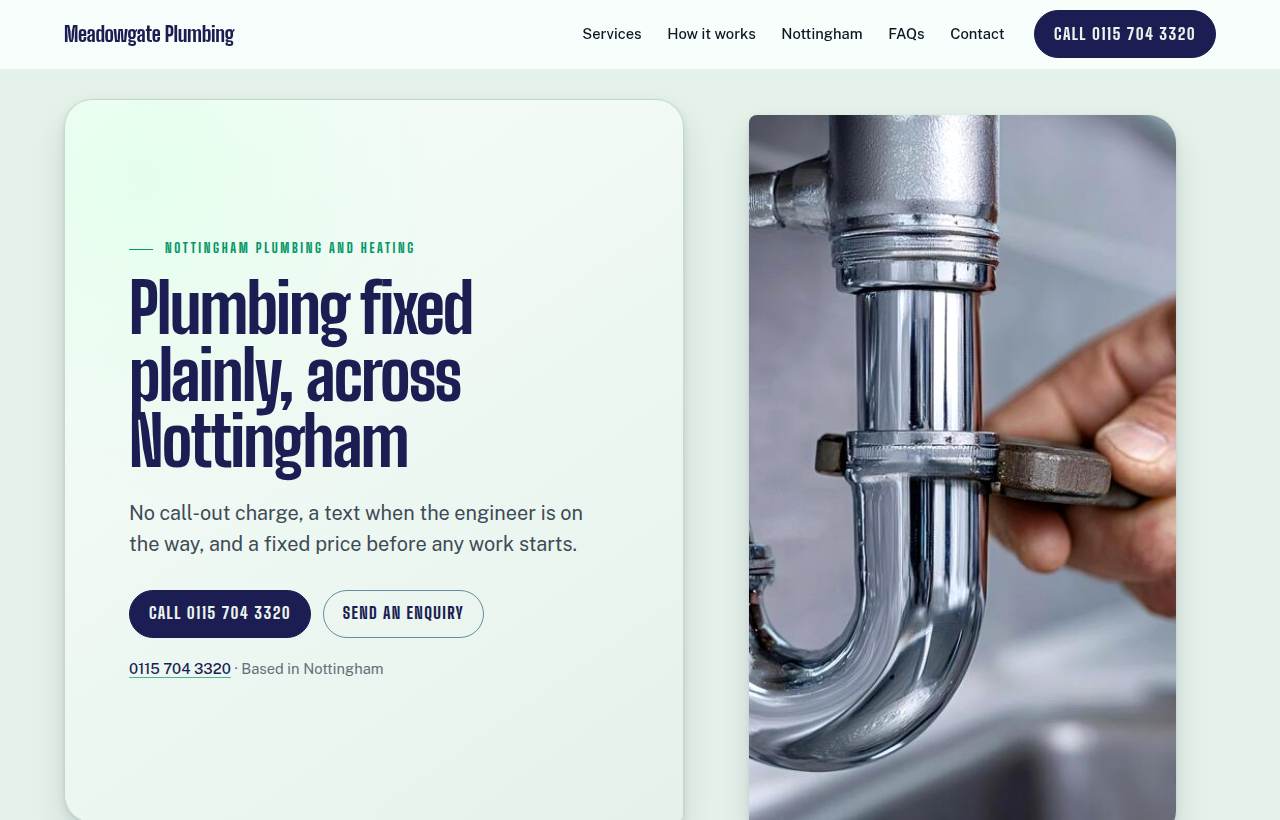 Meadowgate Plumbing website design
